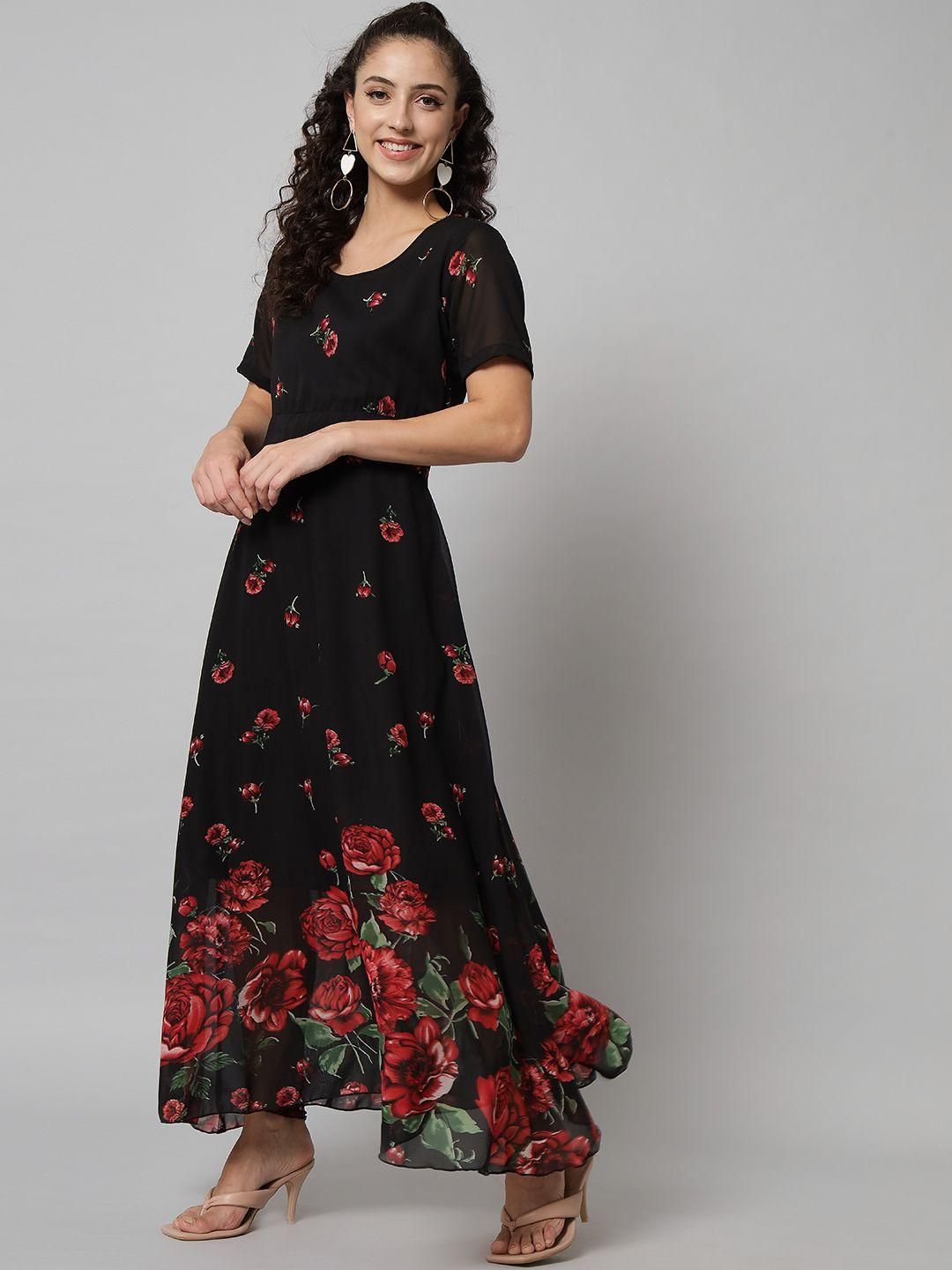 Vivient Women's Floral Printed Georgette Maxi Dress