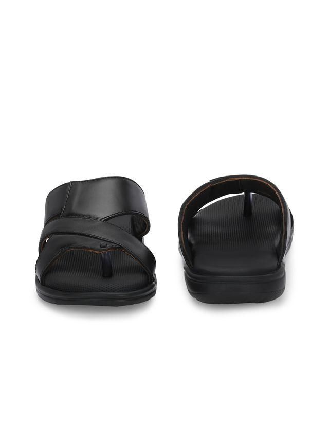 Mens Puffy Cloud Black Leather Slippers